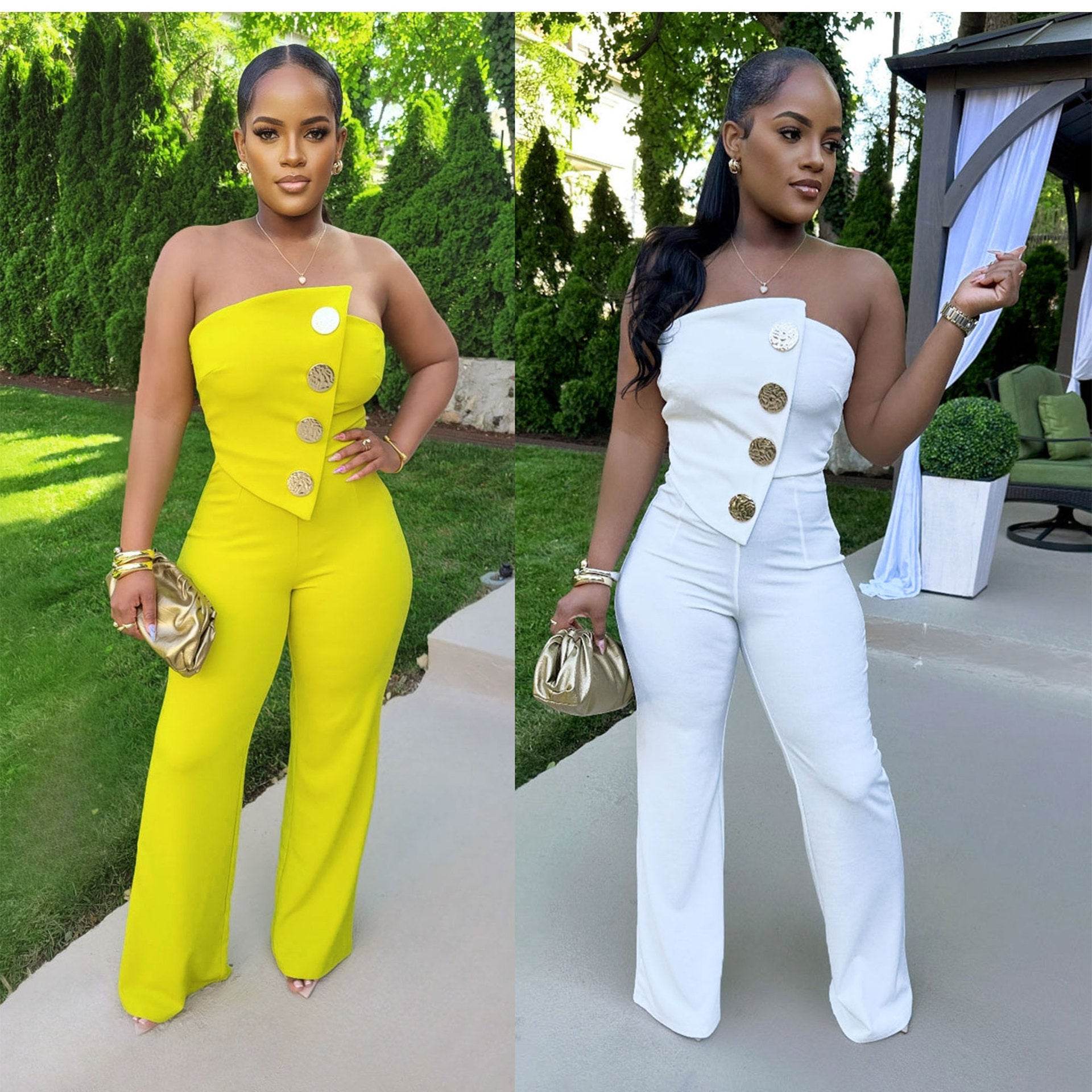 Women's Tube Top Jumpsuit - Stylish Wide Leg Romper for Every Occasion - Buy Center