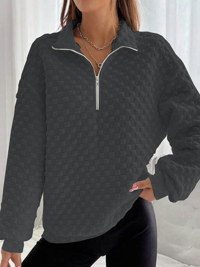 Women's Zippered Knitting Sweater - Trendy Long Sleeve Pullover Style - Buy Center