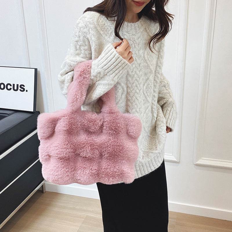 Ladies Plush Tote Bag - Stylish Large Capacity Shoulder Bag 2025 - Buy Center