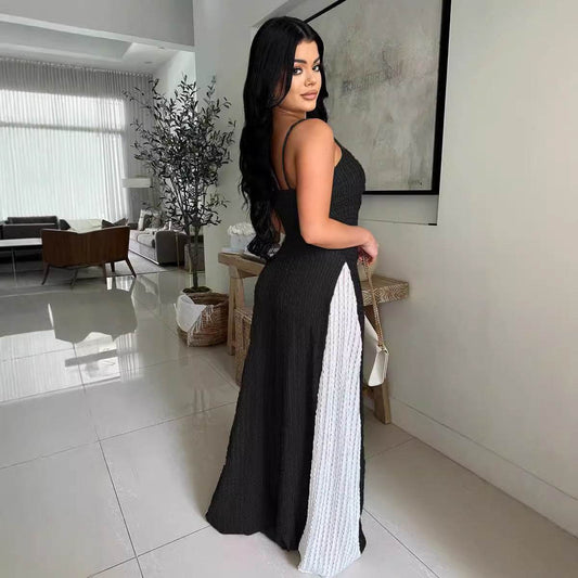 Trendy Wide Leg Knitted Jumpsuit - Sexy Cutout Design & Contrast Colors - Buy Center