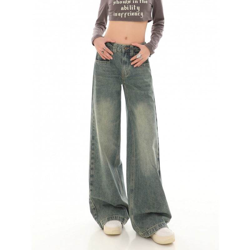 High Waist Loose Mop Pants - Stylish Wide Leg Women’s Jeans in Blue - Buy Center