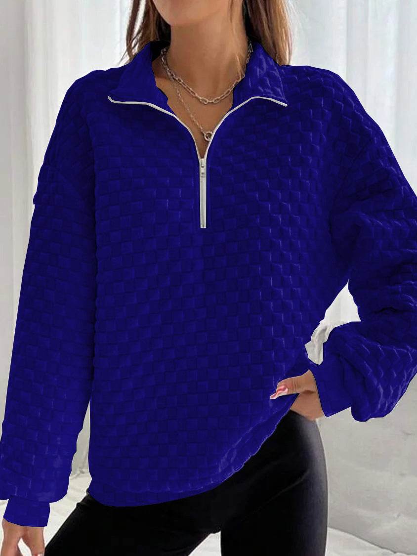 Women's Zippered Knitting Sweater - Trendy Long Sleeve Pullover Style - Buy Center