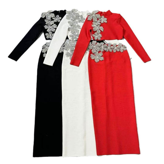 Round Neck Long Sleeve Top & Long Skirt Set - Floral Design for Modern Style - Buy Center