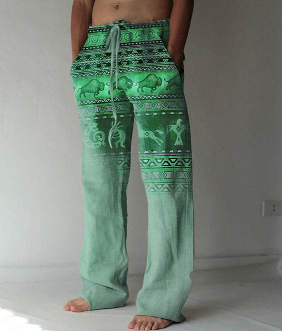 Buycenter Men's Casual Linen Pants - Printed, Loose Fit, Multiple Sizes - Buy Center