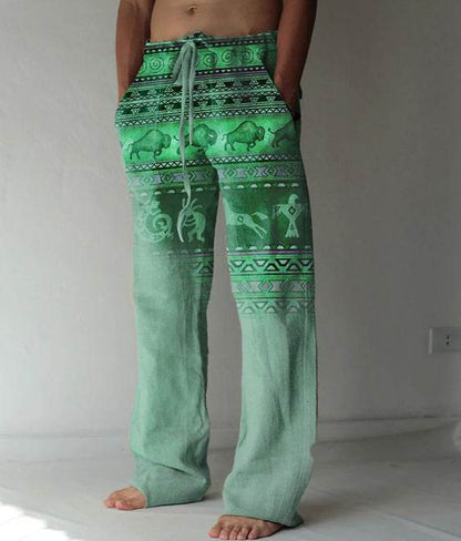 Buycenter Men's Casual Linen Pants - Printed, Loose Fit, Multiple Sizes - Buy Center