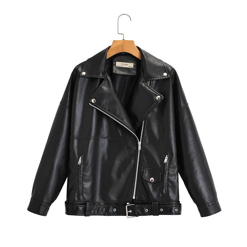 Buycenter Women's Washed PU Leather Jacket - European Style, Milky White - Buy Center