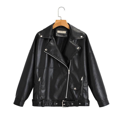 Buycenter Women's Washed PU Leather Jacket - European Style, Milky White - Buy Center