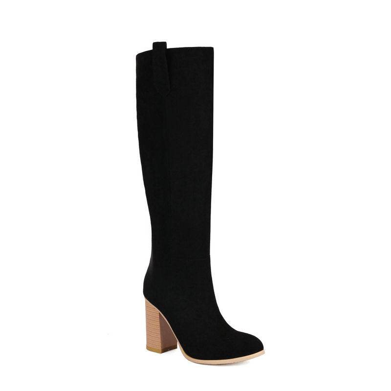 Buycenter Long Suede Boots for Women - Chunky Heel, Round Toe Style - Buy Center
