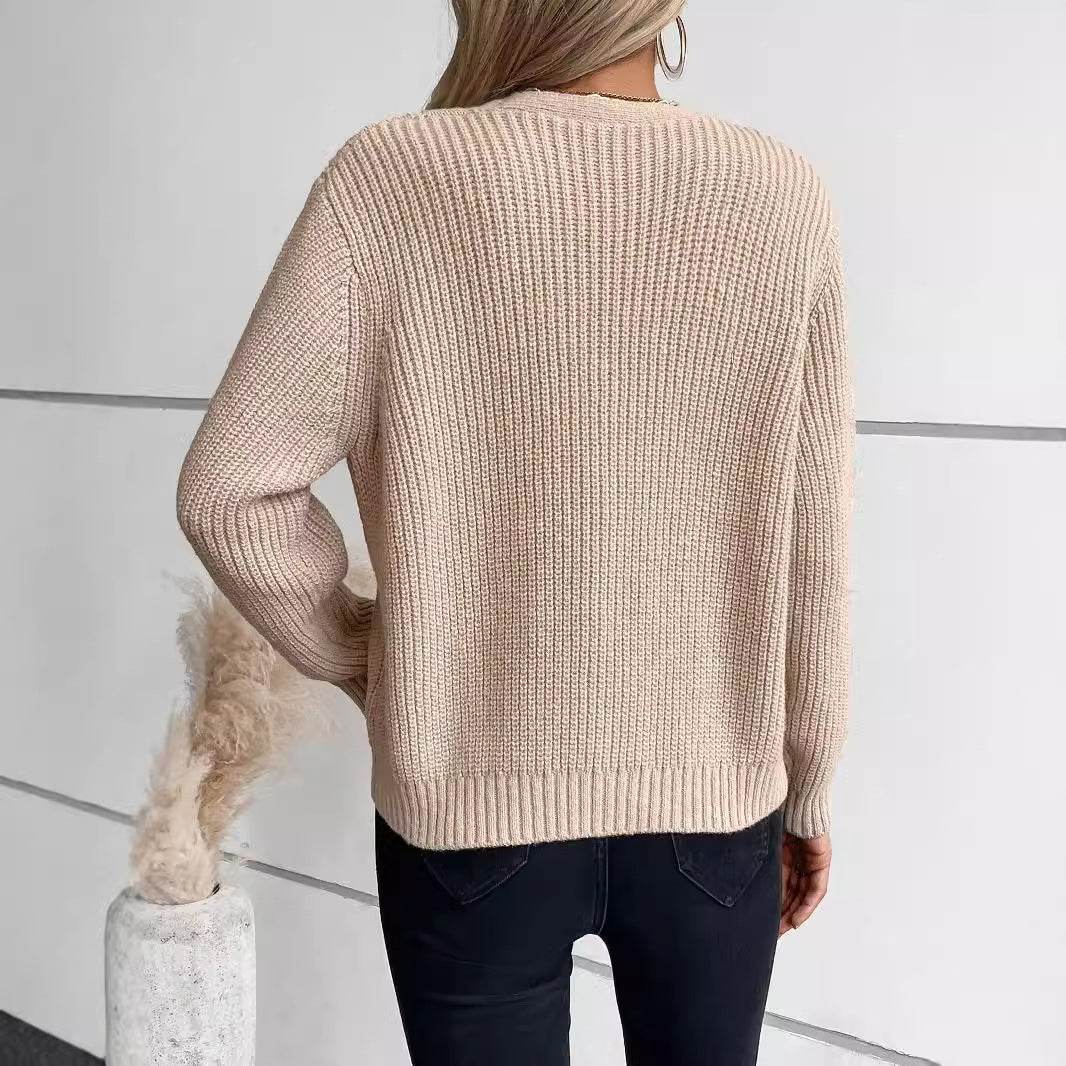 Vintage Women's Sweater Coat - Single-Breasted Warmth in Khaki/Gray - Buy Center
