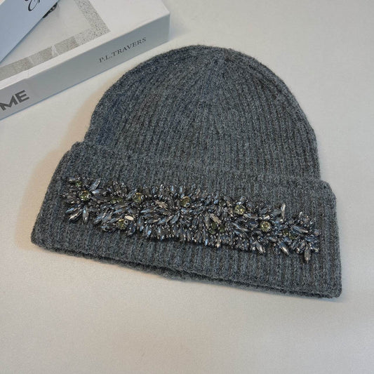 Women's Stylish Rhinestone Woolen Cap - Trendy Autumn & Winter Essential - Buy Center