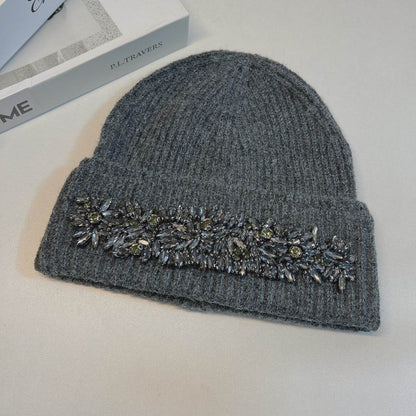 Women's Stylish Rhinestone Woolen Cap - Trendy Autumn & Winter Essential - Buy Center