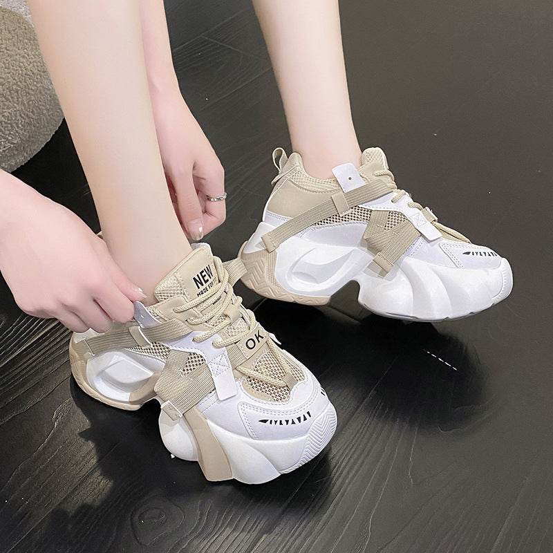 Thick Bottom Lace-Up Sneakers - Stylish Casual Flats for Everyday Comfort - Buy Center