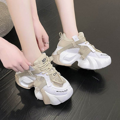 Thick Bottom Lace-Up Sneakers - Stylish Casual Flats for Everyday Comfort - Buy Center