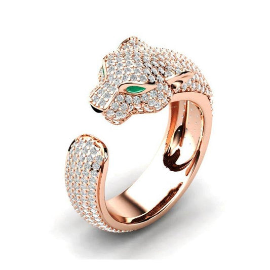Buy Center Gold & Silver Leopard Head Ring - Full Diamond Design - Buy Center