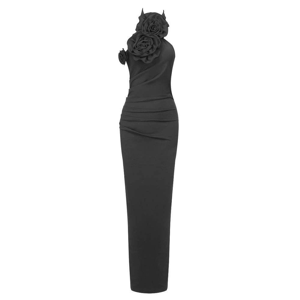 Elegant White Ribbon Flower Halter Dress - Trendy Cocktail Style 2025 - Buy Center