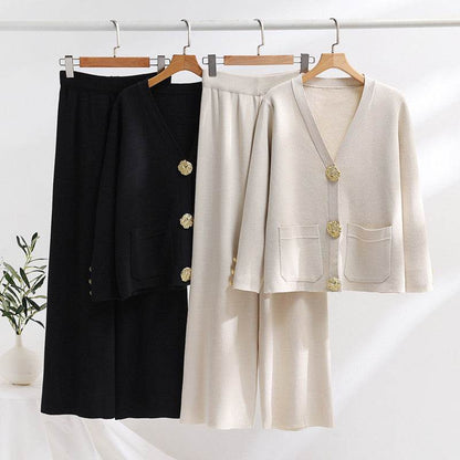 Stylish Contrast Color Women's Sweater & Wide Leg Pants Set - Trendy 2025 - Buy Center