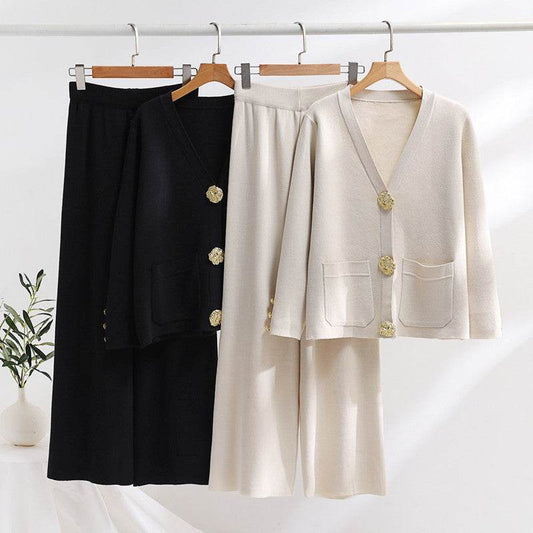 Stylish Contrast Color Women's Sweater & Wide Leg Pants Set - Trendy 2025 - Buy Center