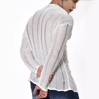 Loose Fit Long Sleeve Sweater for Men - Versatile Style in White & Brown - Buy Center