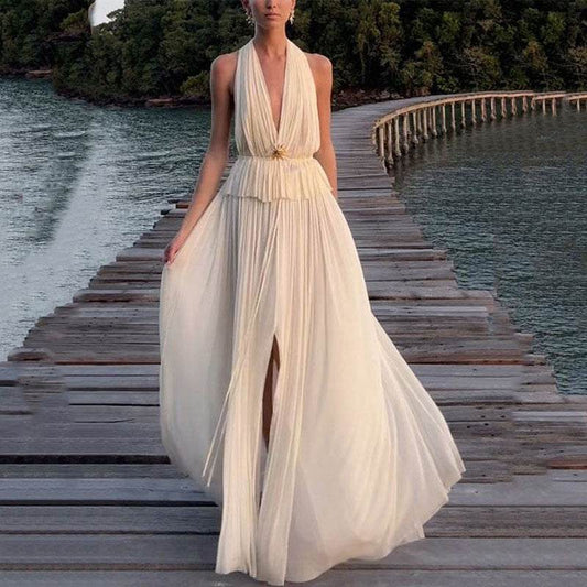 Buycenter Sexy Deep V Pleated Chiffon Dress - Elegant Two-Piece Suit - Buy Center