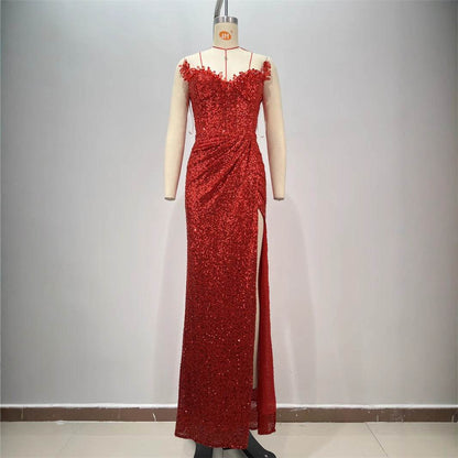 Drop-Shaped Diamond Red Paillette Dress - Sexy Low-Cut Tube Style - Buy Center