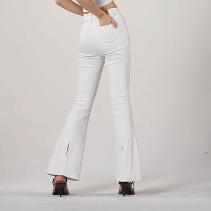 Buycenter White High Waist Slim Fit Horseshoe Pants for Women - Buy Center