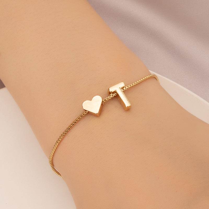 Cute Love Heart Bracelet - Personalized Couple Gift with English Letters - Buy Center