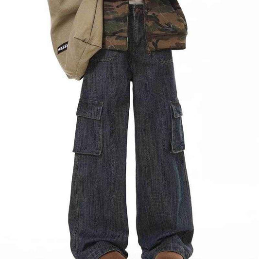 American Retro Loose Wide Leg Jeans - Comfortable Mid Waist Fit for All