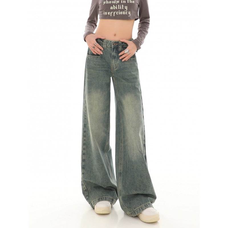 High Waist Loose Mop Pants - Stylish Wide Leg Women’s Jeans in Blue - Buy Center