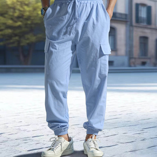 Buycenter Men's Casual Multi-Pocket Ankle Pants - Cotton & Linen Blend - Buy Center