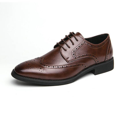 Buycenter Men's Pointed Leather Shoes - British Style, Flat Heel - Buy Center