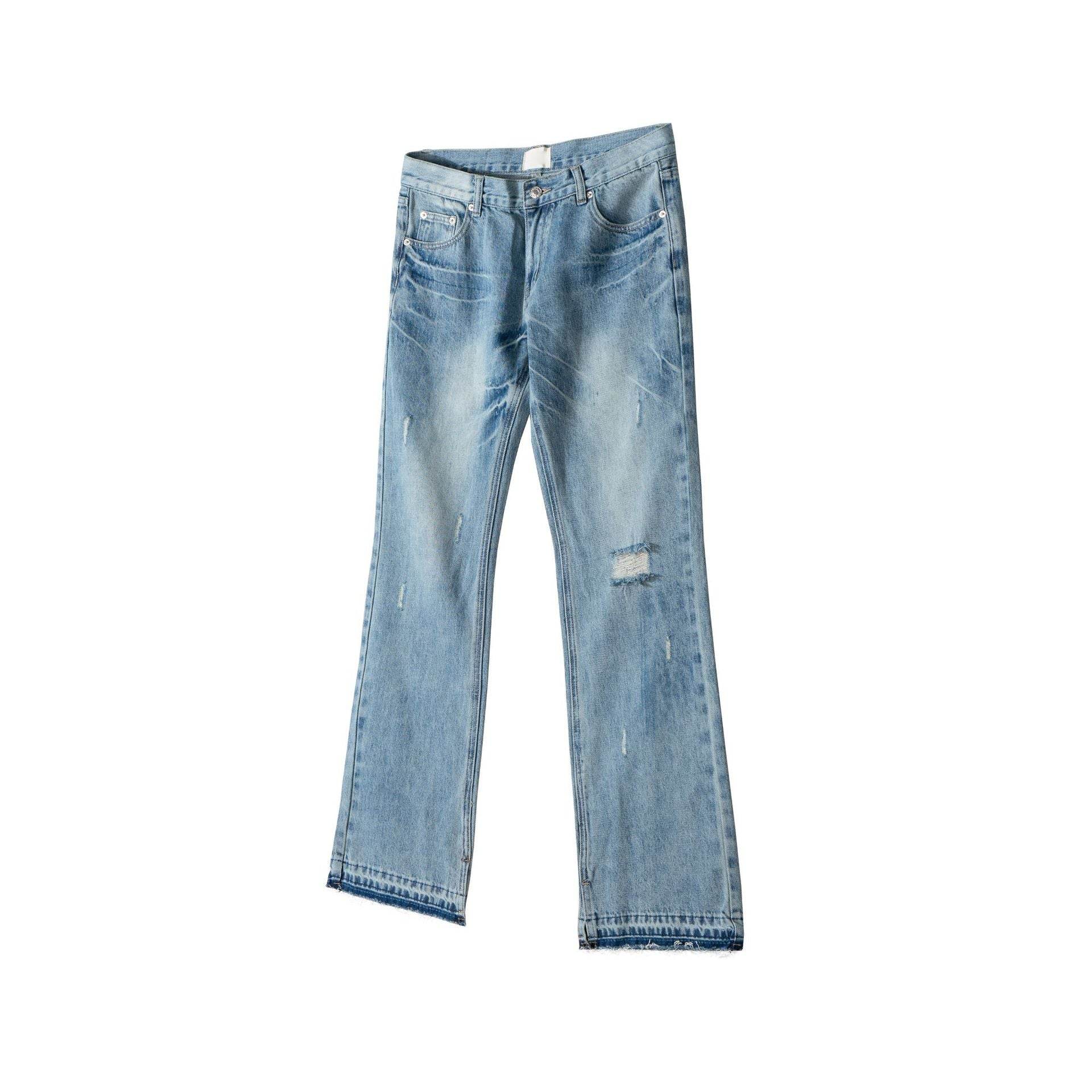 Paris Style Bootleg Pants - Lightning Pattern Wash Split Jeans for Men - Buy Center