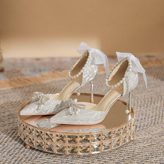 Buycenter Silver High Heels - Trendy Stiletto with Crystal Detailing - Buy Center