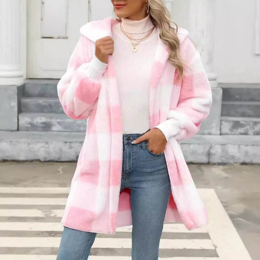 Fashion Special Women's Plaid Plush Coat - Stylish Pink, Black, Red Options - Buy Center