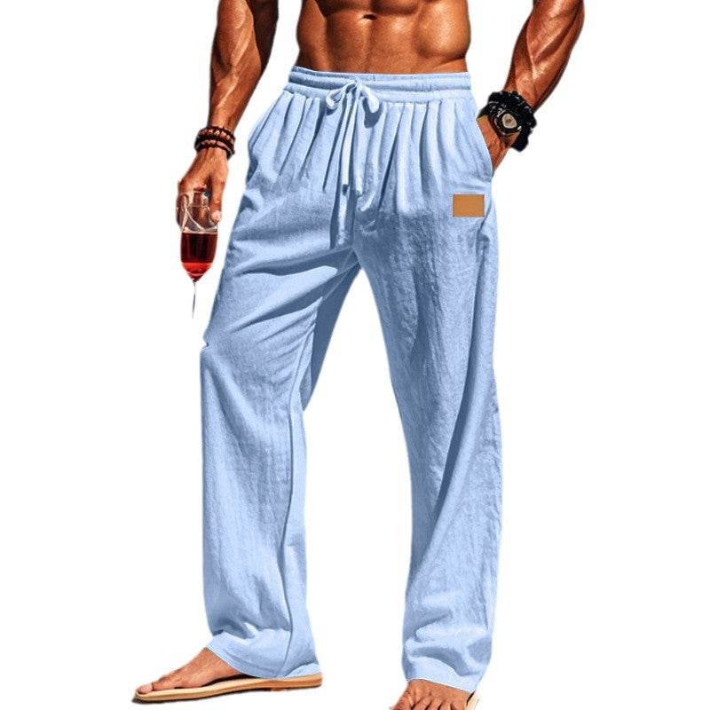 Buycenter Men's Cotton Linen Drawstring Pants - Casual Straight Leg Style - Buy Center