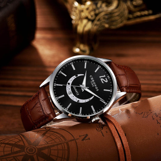 Men's Fashion Quartz Watch - Genuine Leather Strap, Stylish & Durable - Buy Center
