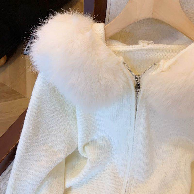 Buycenter Double Zipper Hooded Cardigan - Fur Collar Design, Urban Style - Buy Center