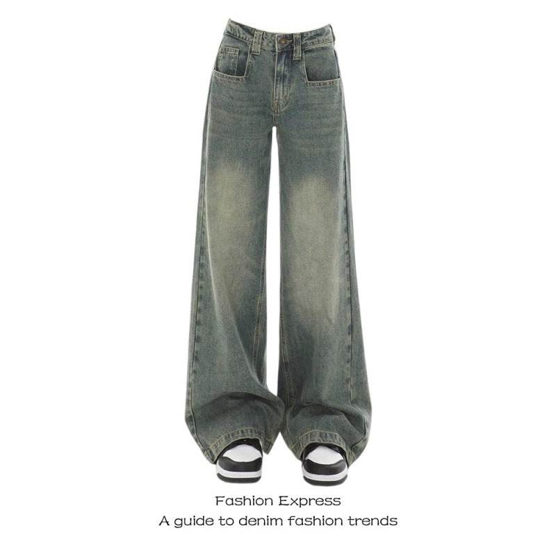 High Waist Loose Mop Pants - Stylish Wide Leg Women’s Jeans in Blue - Buy Center