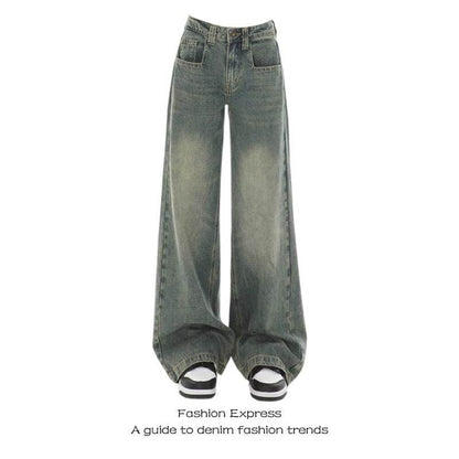 High Waist Loose Mop Pants - Stylish Wide Leg Women’s Jeans in Blue - Buy Center