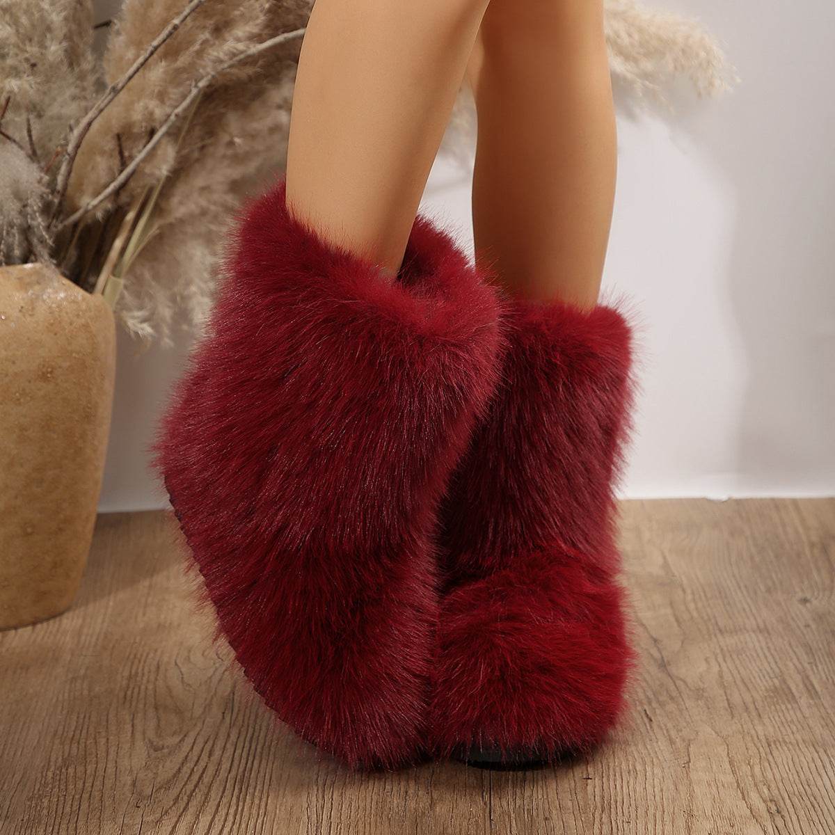 Mid-Calf Plush Boots for Women - Stylish, Warm, and Waterproof - Buy Center