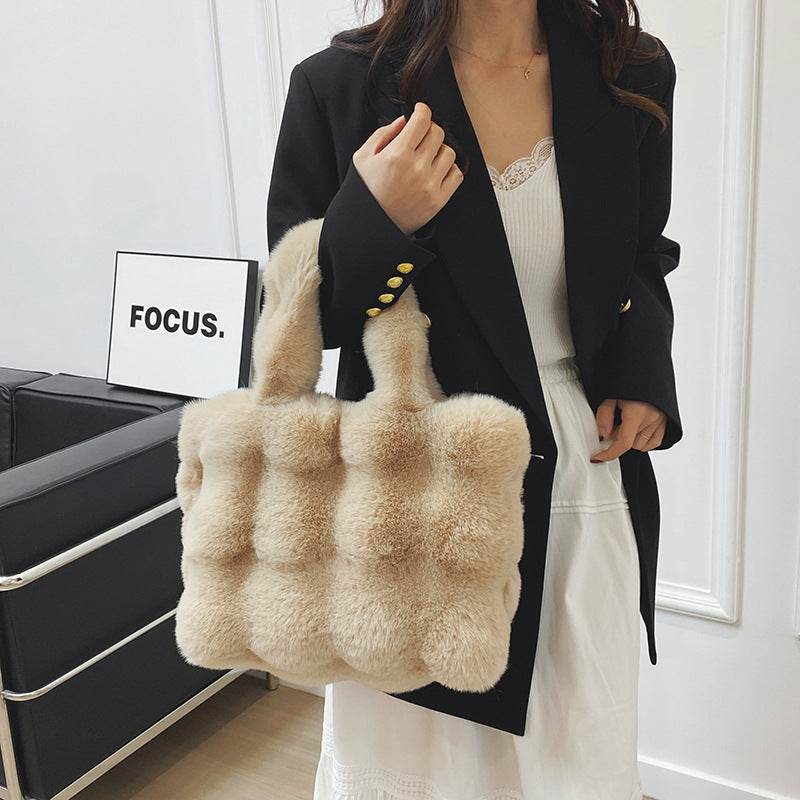 Ladies Plush Tote Bag - Stylish Large Capacity Shoulder Bag 2025 - Buy Center