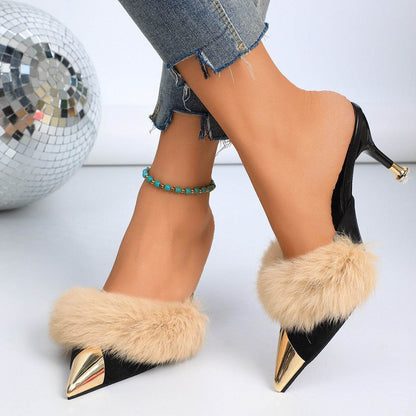 Women's Low Heel Closed Toe Plush Slippers - Cozy & Stylish Design - Buy Center