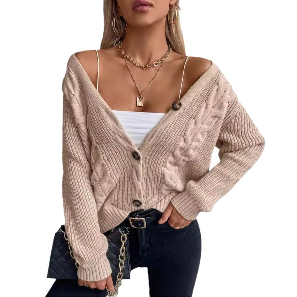 Vintage Women's Sweater Coat - Single-Breasted Warmth in Khaki/Gray - Buy Center