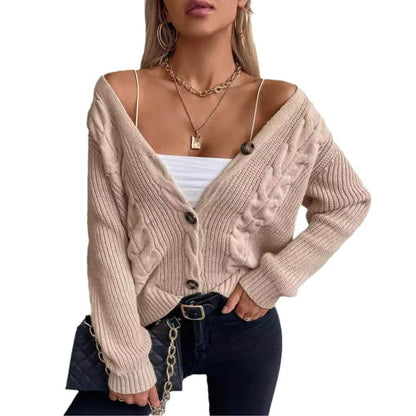 Vintage Women's Sweater Coat - Single-Breasted Warmth in Khaki/Gray - Buy Center
