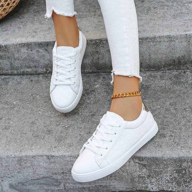 Buycenter Women's Lace-Up Sneakers - Casual White Flats in Plus Sizes - Buy Center