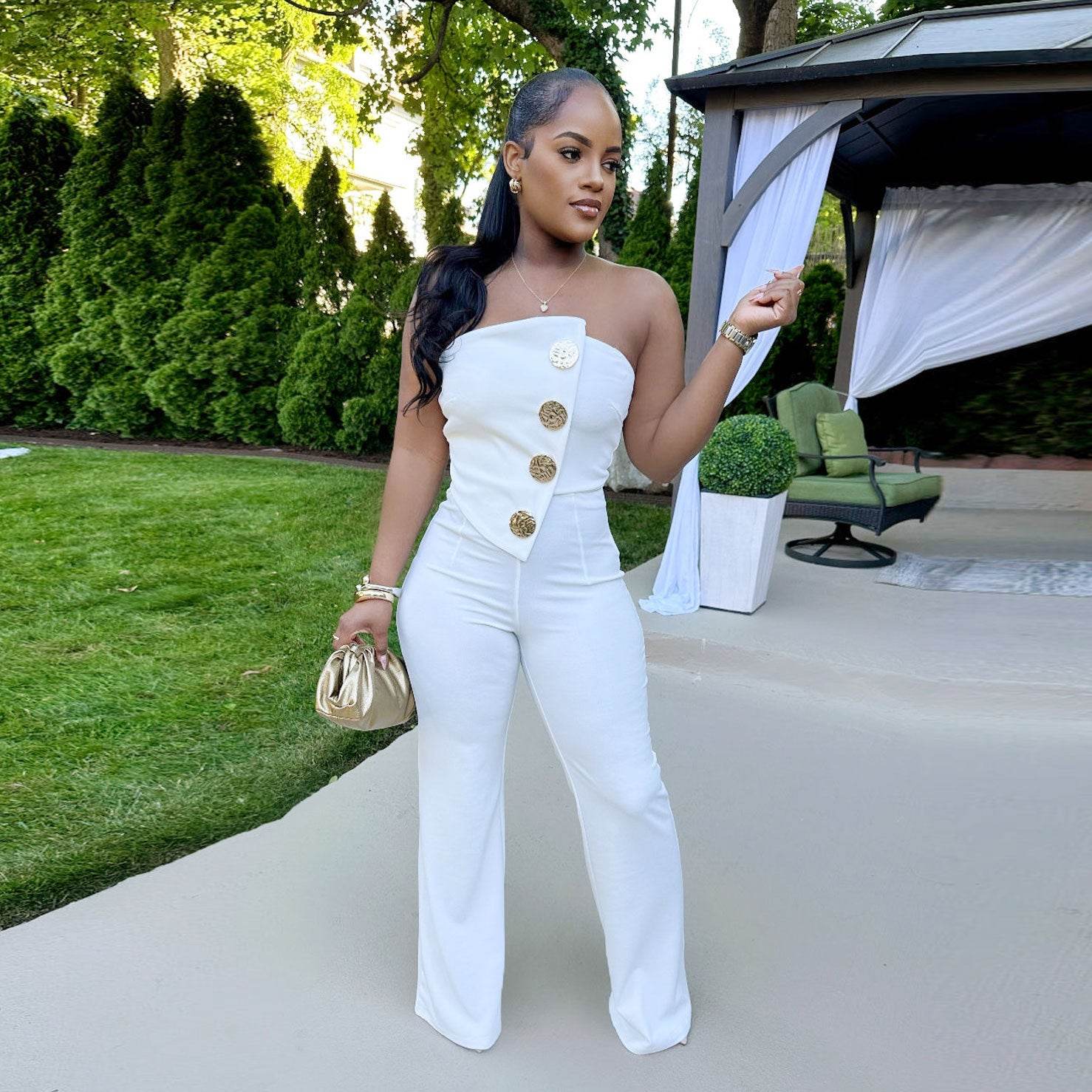 Women's Tube Top Jumpsuit - Stylish Wide Leg Romper for Every Occasion - Buy Center