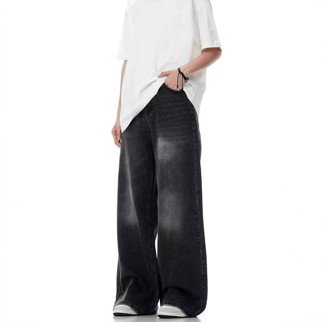Washed Distressed Black Jeans for Men - Straight Loose Fit, Modern Style - Buy Center