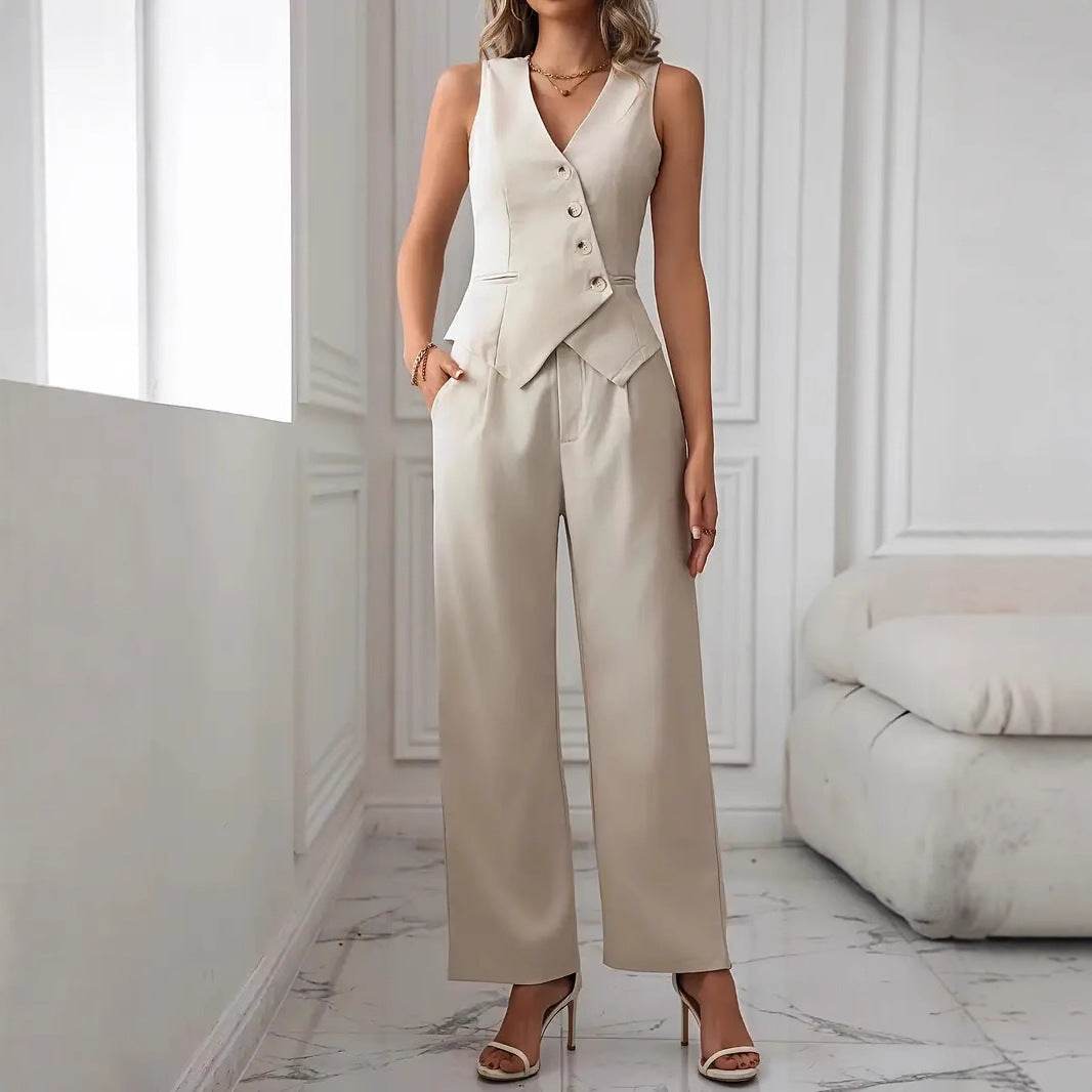 Women's Organic Cotton Casual Vest Suit & Pants - Stylish Eco-Friendly Set - Buy Center