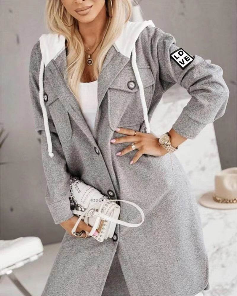 Buycenter Women’s Fashion Hooded Trench Coat - Long Sleeve, Button Closure - Buy Center