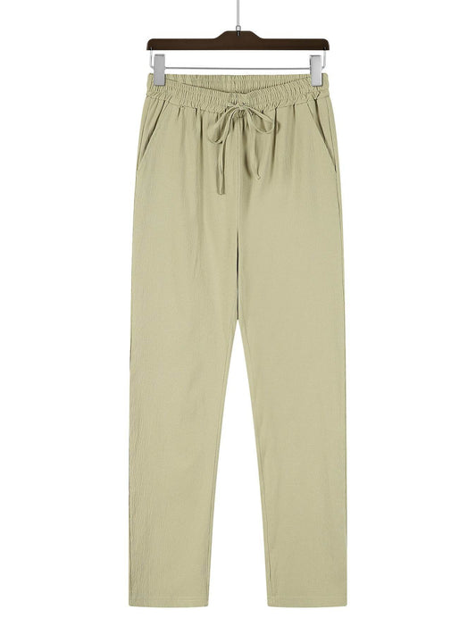 Men's Casual Straight Pants - Mid Waist, Micro-Elastic, Bamboo Fiber - Buy Center