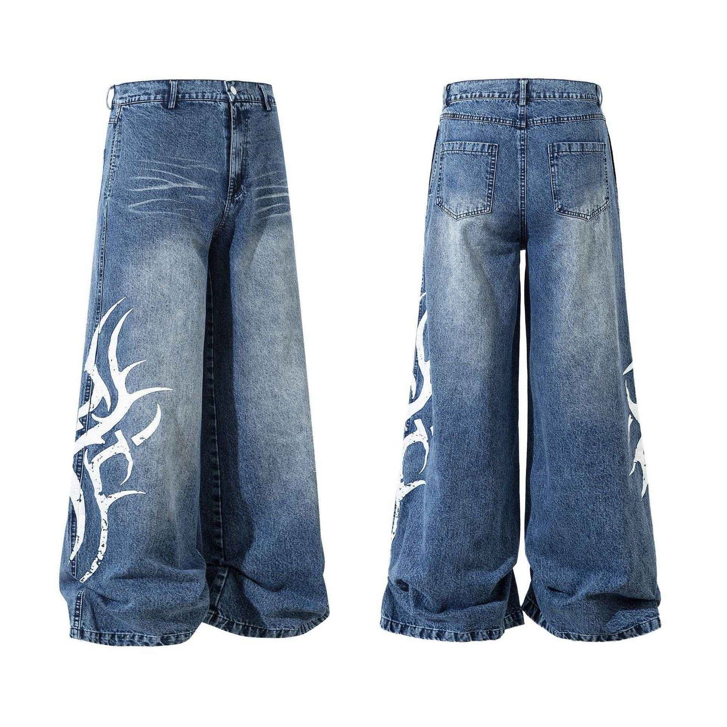 Men's Thorn Printed Washed Jeans - Trendy High Street Style for Comfort